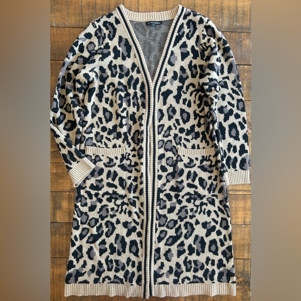 Boston Proper Leopard Long Cardigan Sweater Large